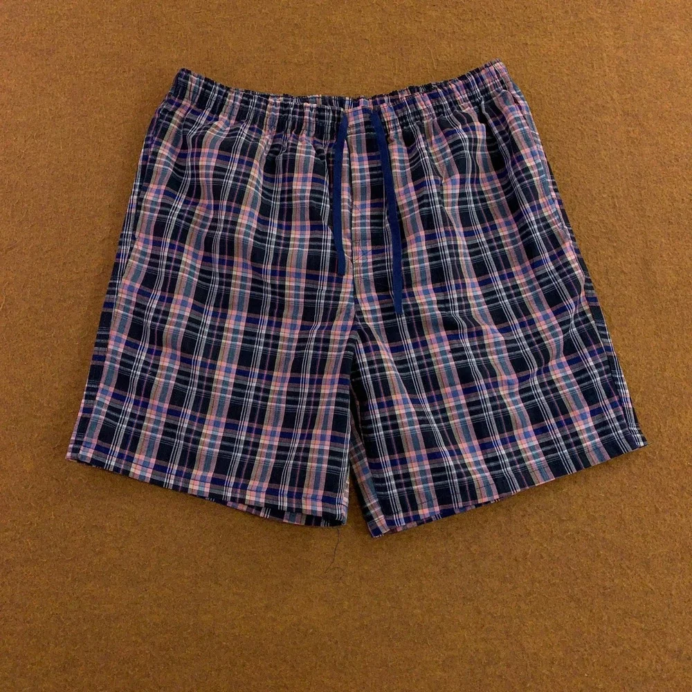 JupiterSecret Mens XL Navy Pink Plaid Drawstring Sleep Pajama Shorts New